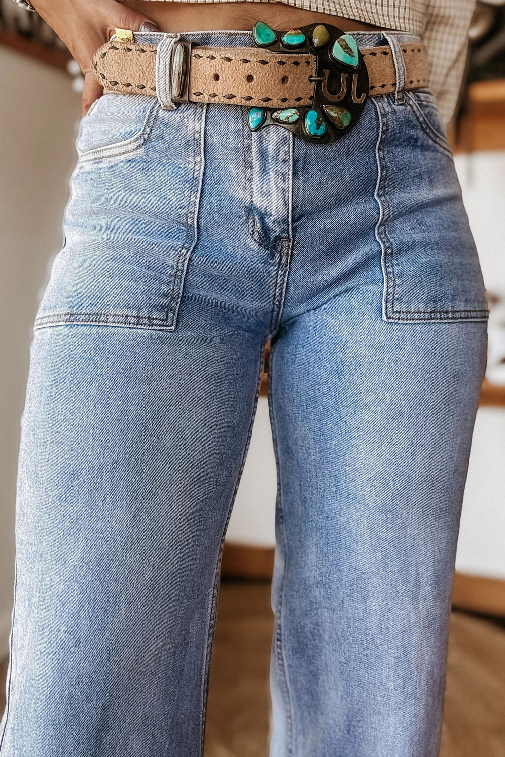 Beau Blue Turn-up Cuffs Womens Loose Jeans SALE