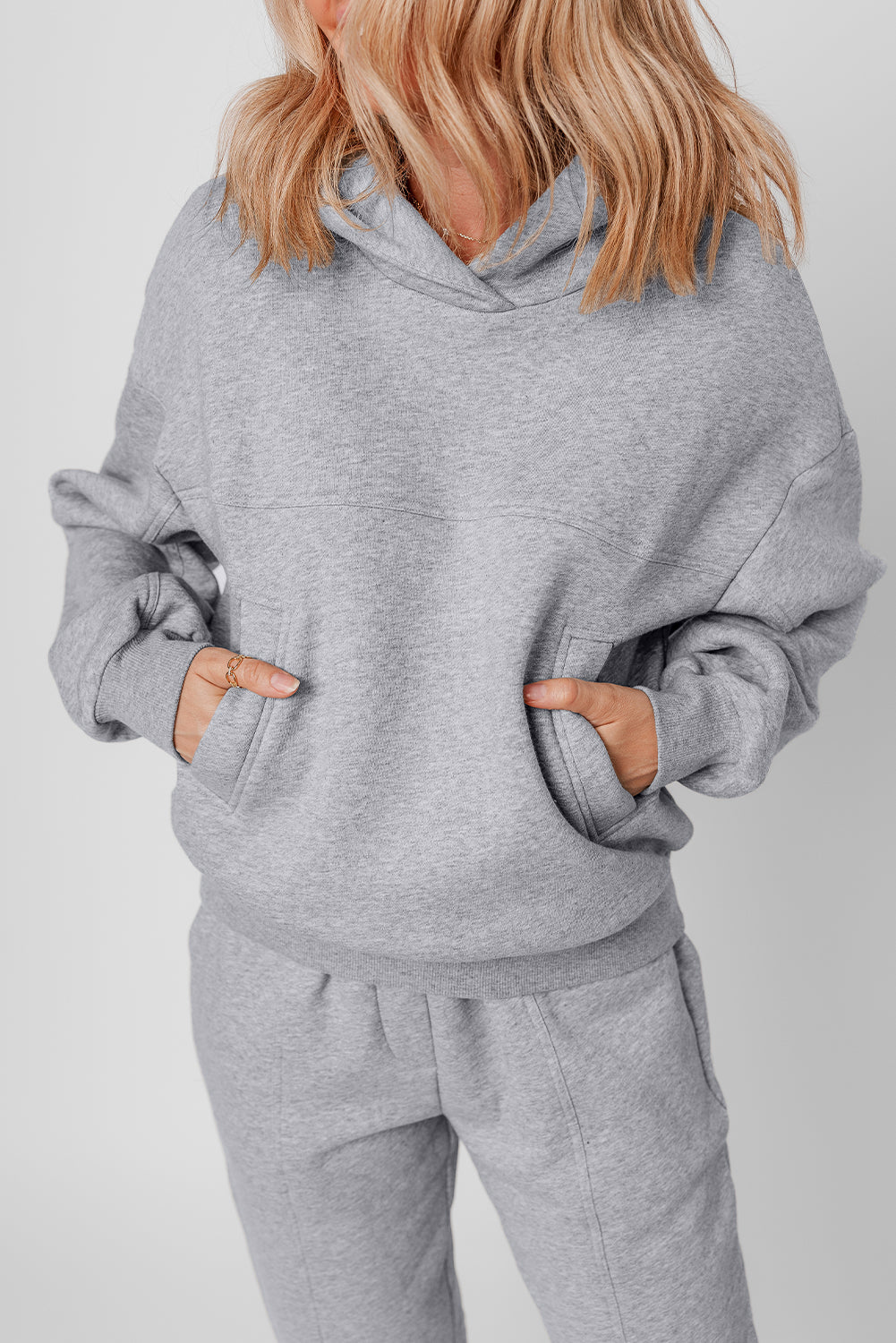 Gray Solid Exposed Seams Hoodie and Joggers Activewear Set PLUS AVAILIBLE SALE