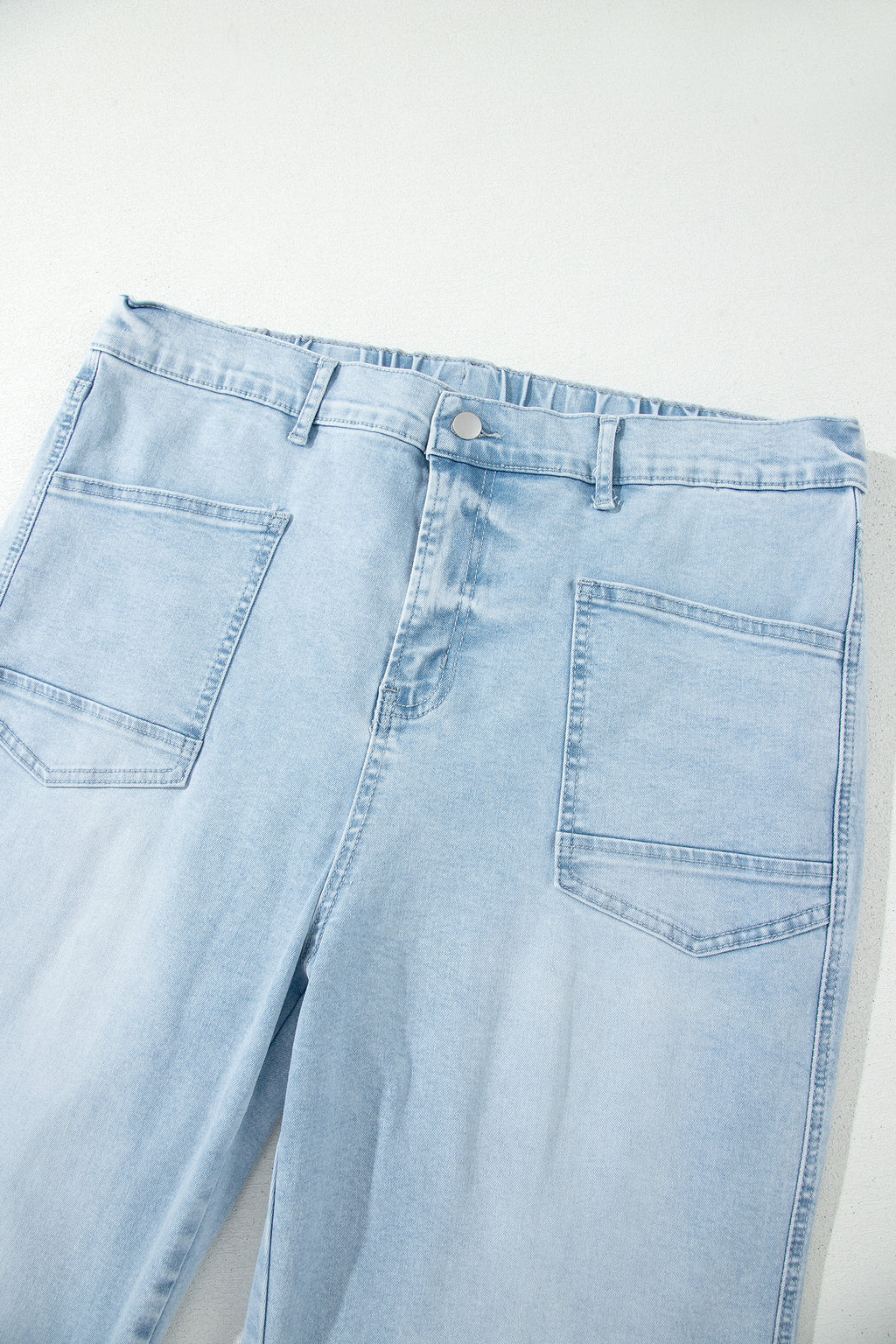 Beau Blue Plus Size Seam Detail Patch Pocket Raw Cut Shift Jeans SALE