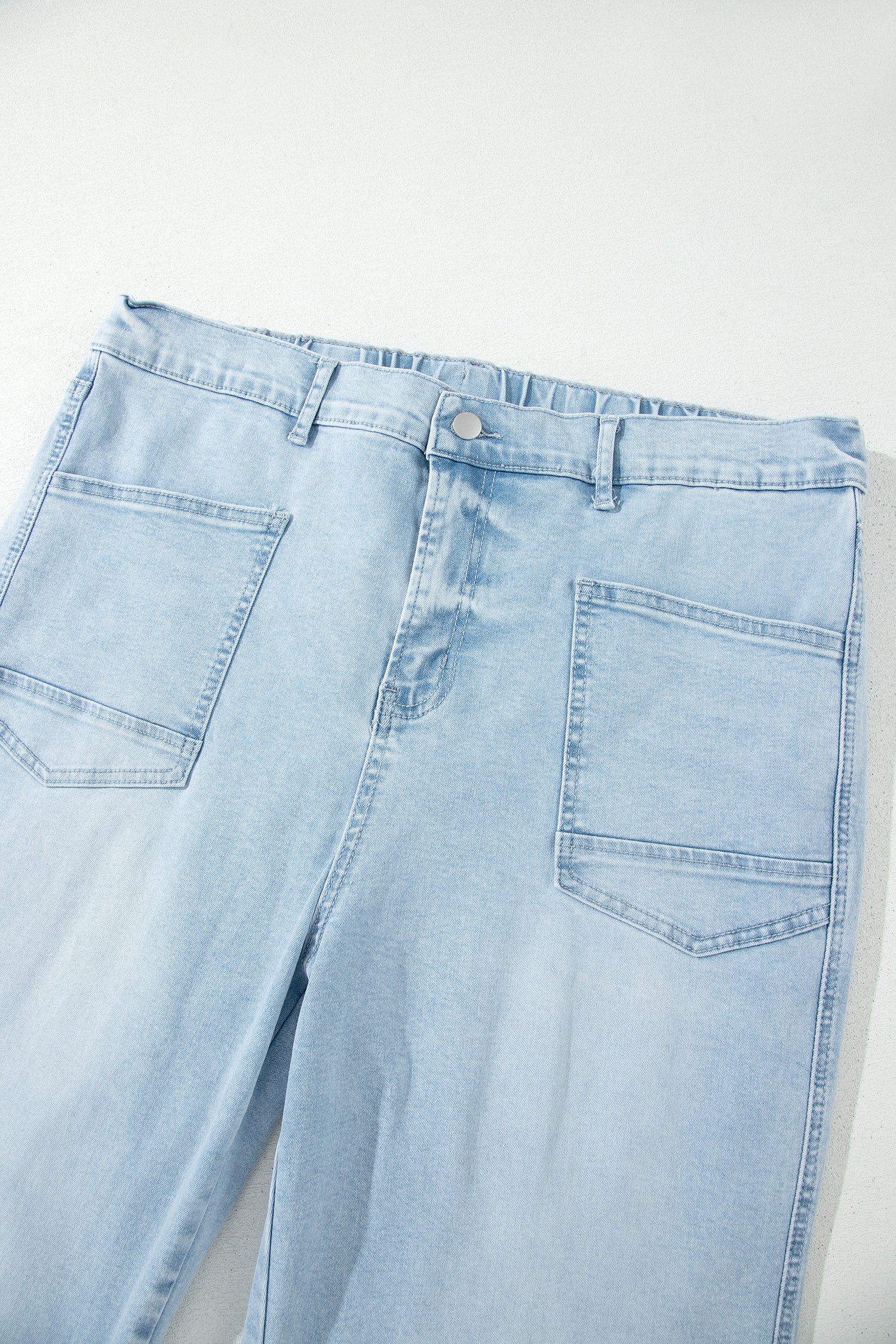 Beau Blue Plus Size Seam Detail Patch Pocket Raw Cut Shift Jeans SALE