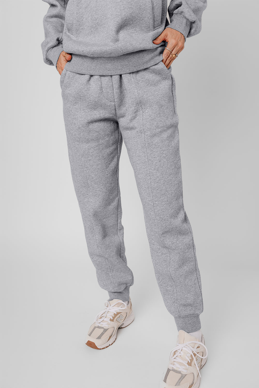 Gray Solid Exposed Seams Hoodie and Joggers Activewear Set PLUS AVAILIBLE SALE