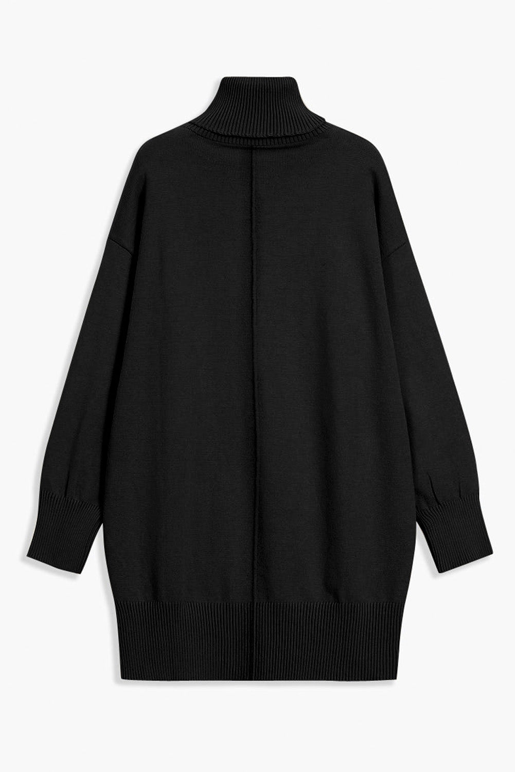 Black Solid Color Turtleneck Drop Shoulder Loose Sweater Dress PLUS AVAILIBLE SALE