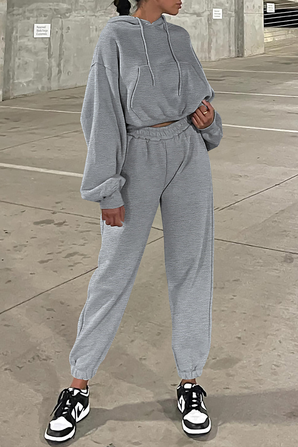 Gray Solid Drop Shoulder Hoodie and Joggers Activewear Set PLUS AVAILIBLE SALES