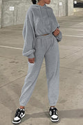 Gray Solid Drop Shoulder Hoodie and Joggers Activewear Set PLUS AVAILIBLE SALES