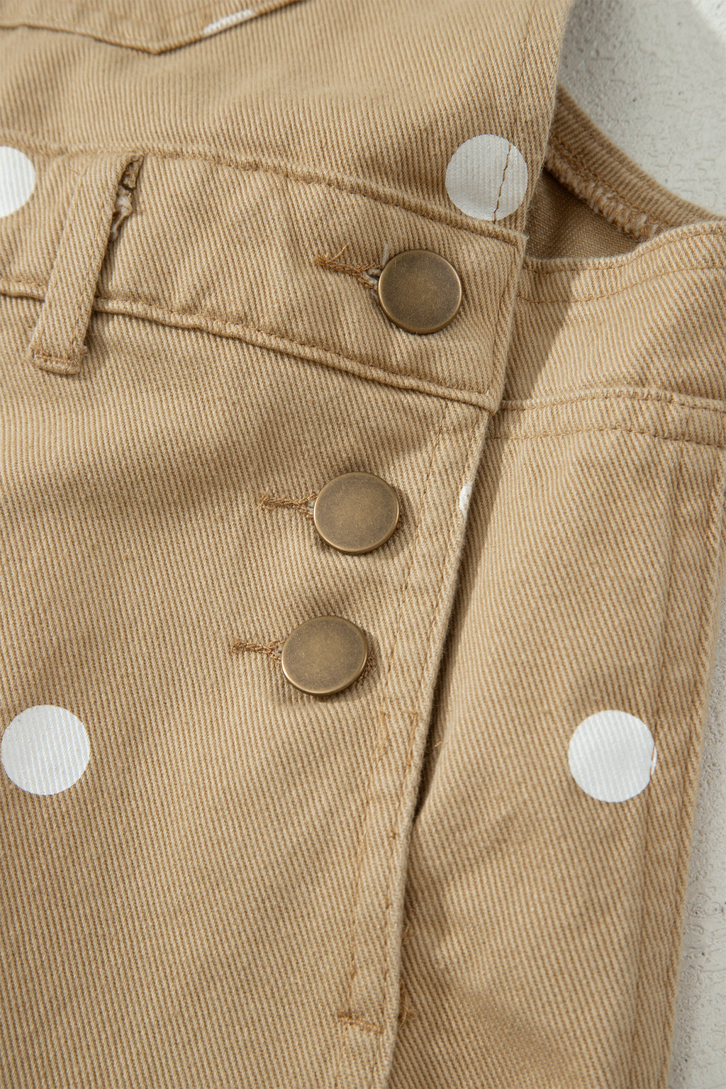 Light French Beige Polka Dot Print Bib Pocket Denim Barrel Overalls Jumpsuit SALE