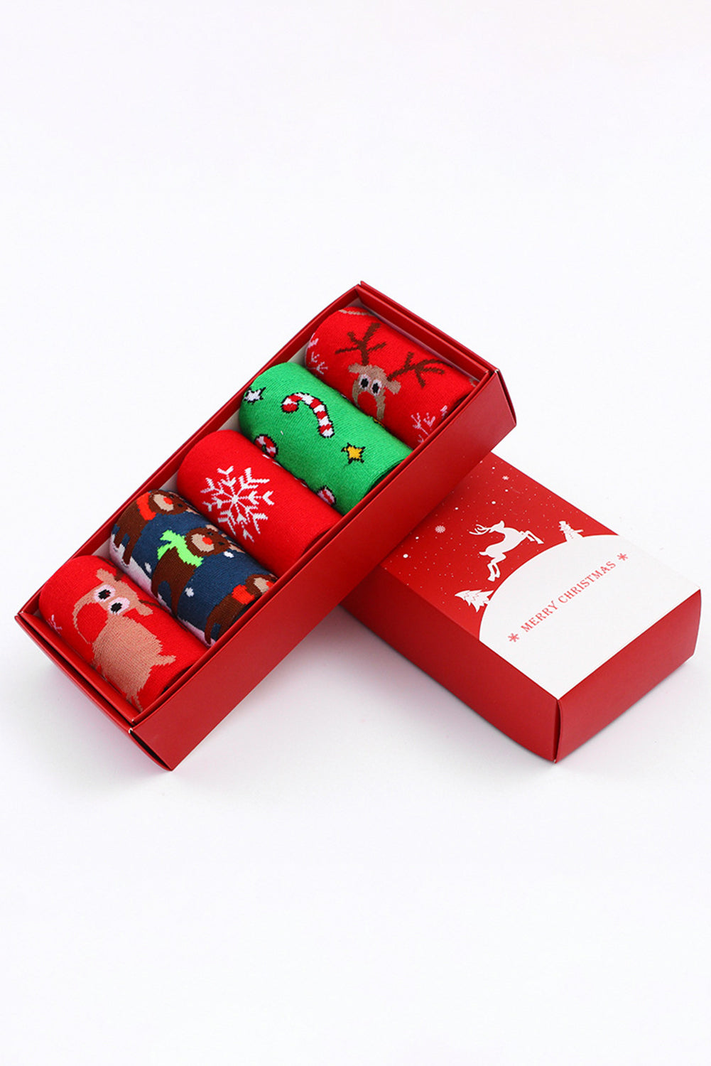Dearlove Fiery Red 5 Pairs/Set Christmas Cartoon Elk Soft Socks Set with Box SALE