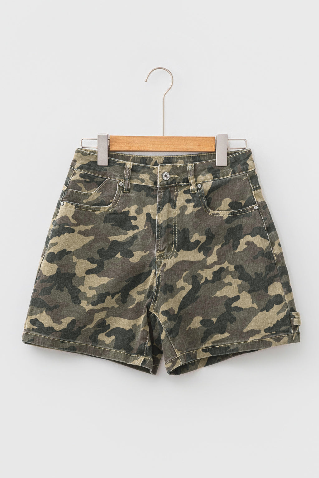 Green Camouflage High Rise Denim Shorts SALE