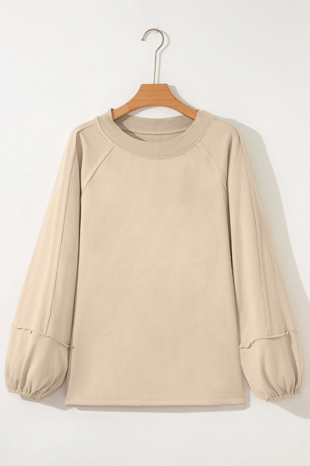 Beige Solid Color Raw Seam Patchwork Baggy Sweatshirt SALE