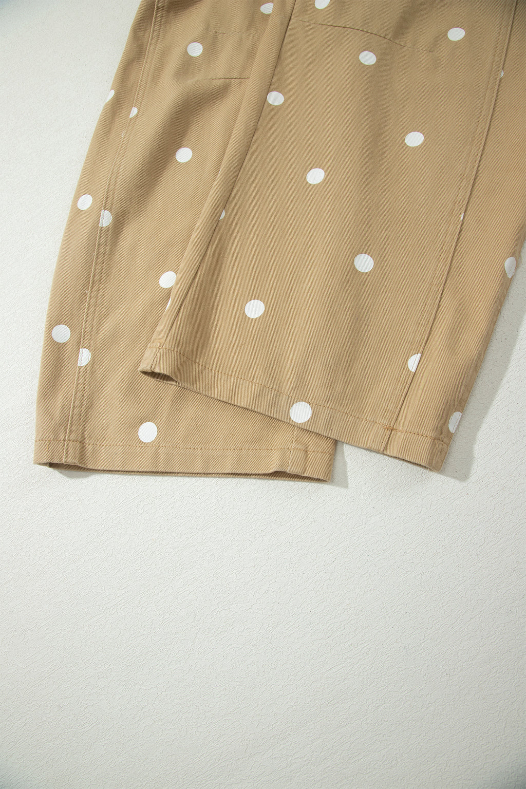 Light French Beige Polka Dot Print Bib Pocket Denim Barrel Overalls Jumpsuit SALE