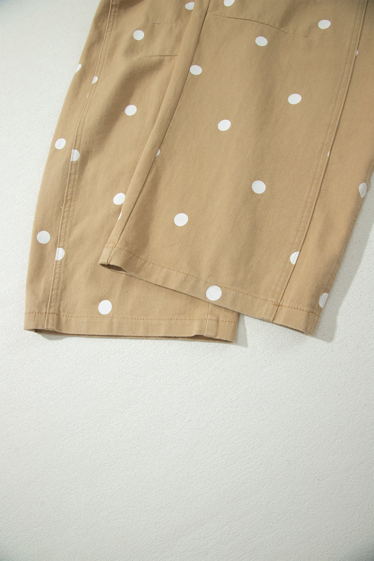 Light French Beige Polka Dot Print Bib Pocket Denim Barrel Overalls Jumpsuit SALE