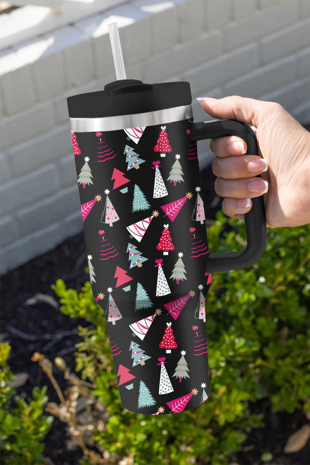 SALE Black Cartoon Christmas Tree Printed Thermos Cup 40oz