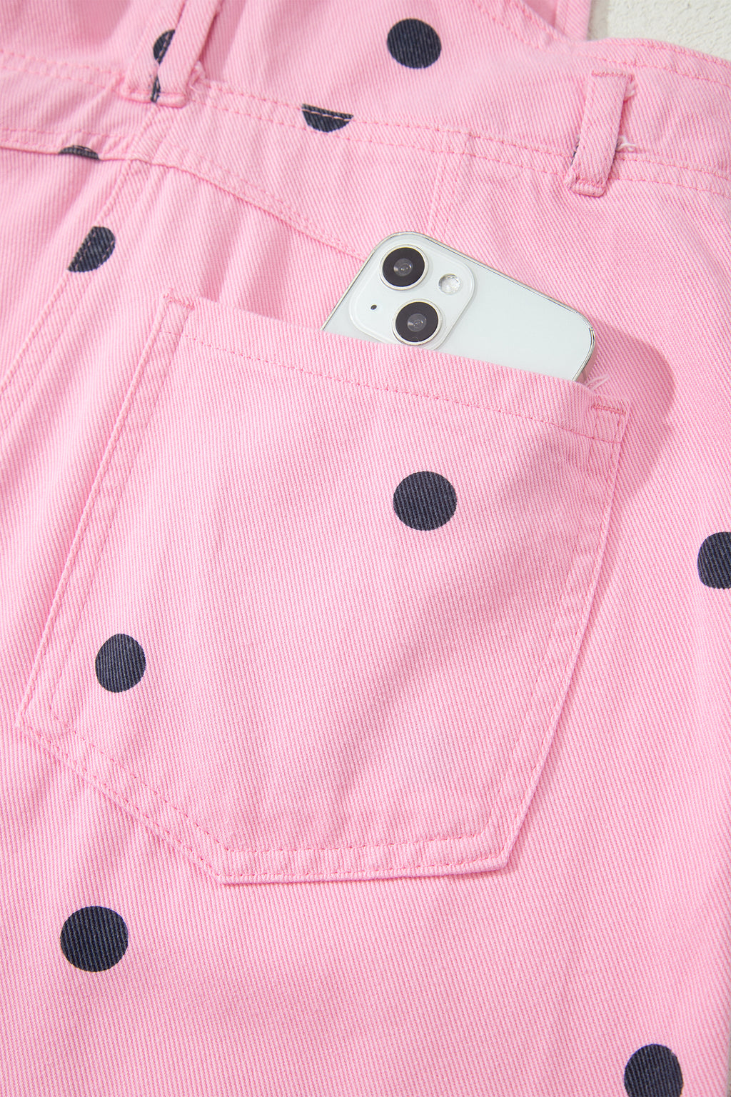 Light French Beige Polka Dot Print Bib Pocket Denim Barrel Overalls Jumpsuit SALE