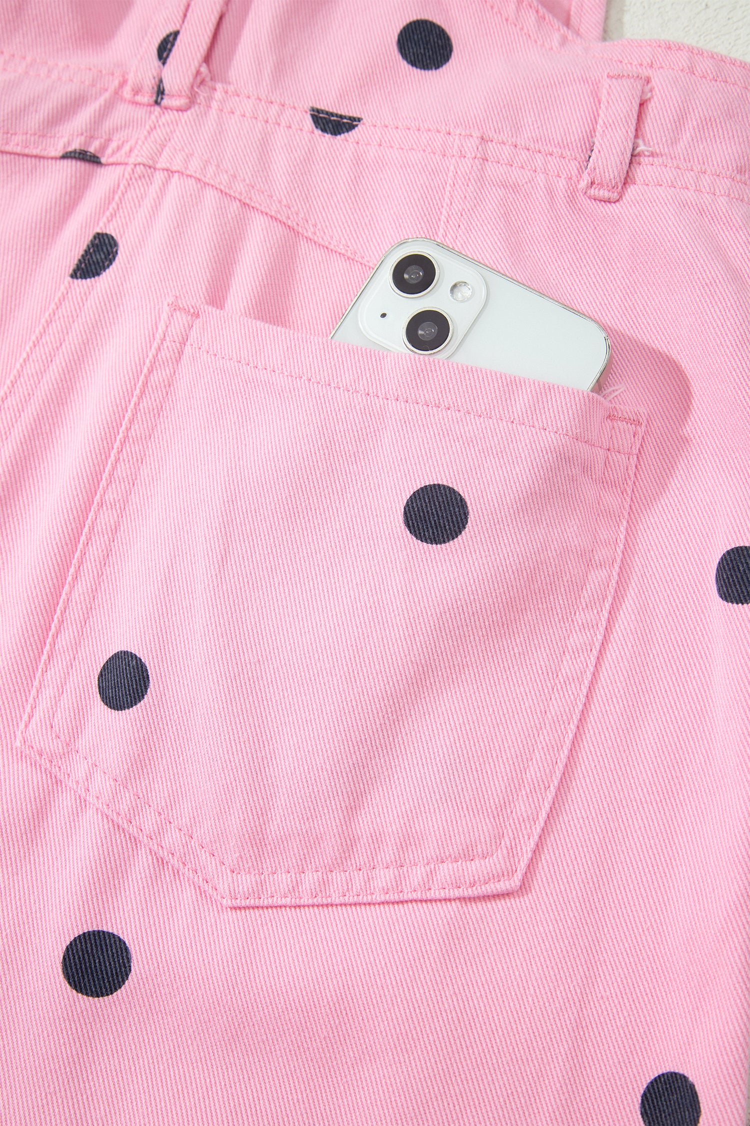 Light French Beige Polka Dot Print Bib Pocket Denim Barrel Overalls Jumpsuit SALE