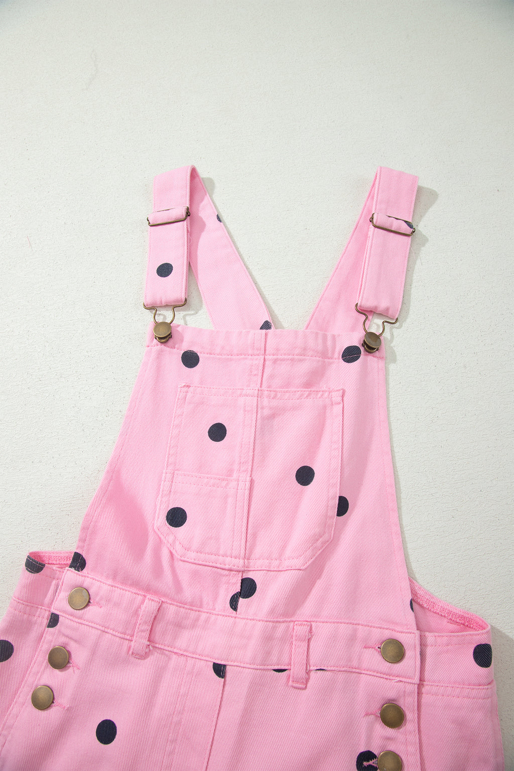 Light French Beige Polka Dot Print Bib Pocket Denim Barrel Overalls Jumpsuit SALE