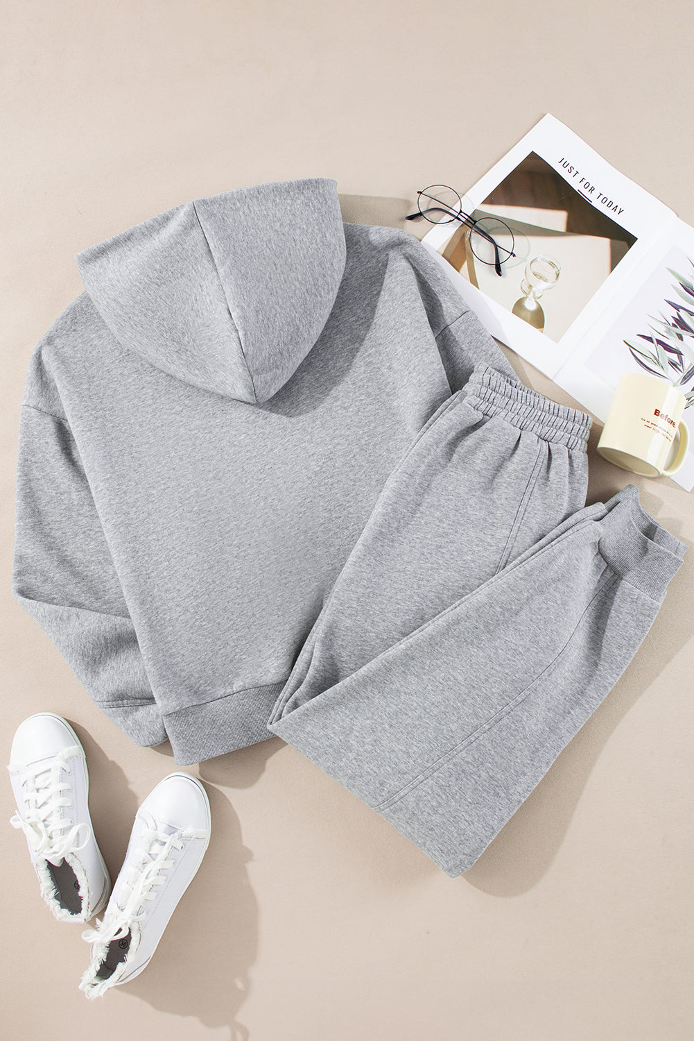 Gray Solid Exposed Seams Hoodie and Joggers Activewear Set PLUS AVAILIBLE SALE