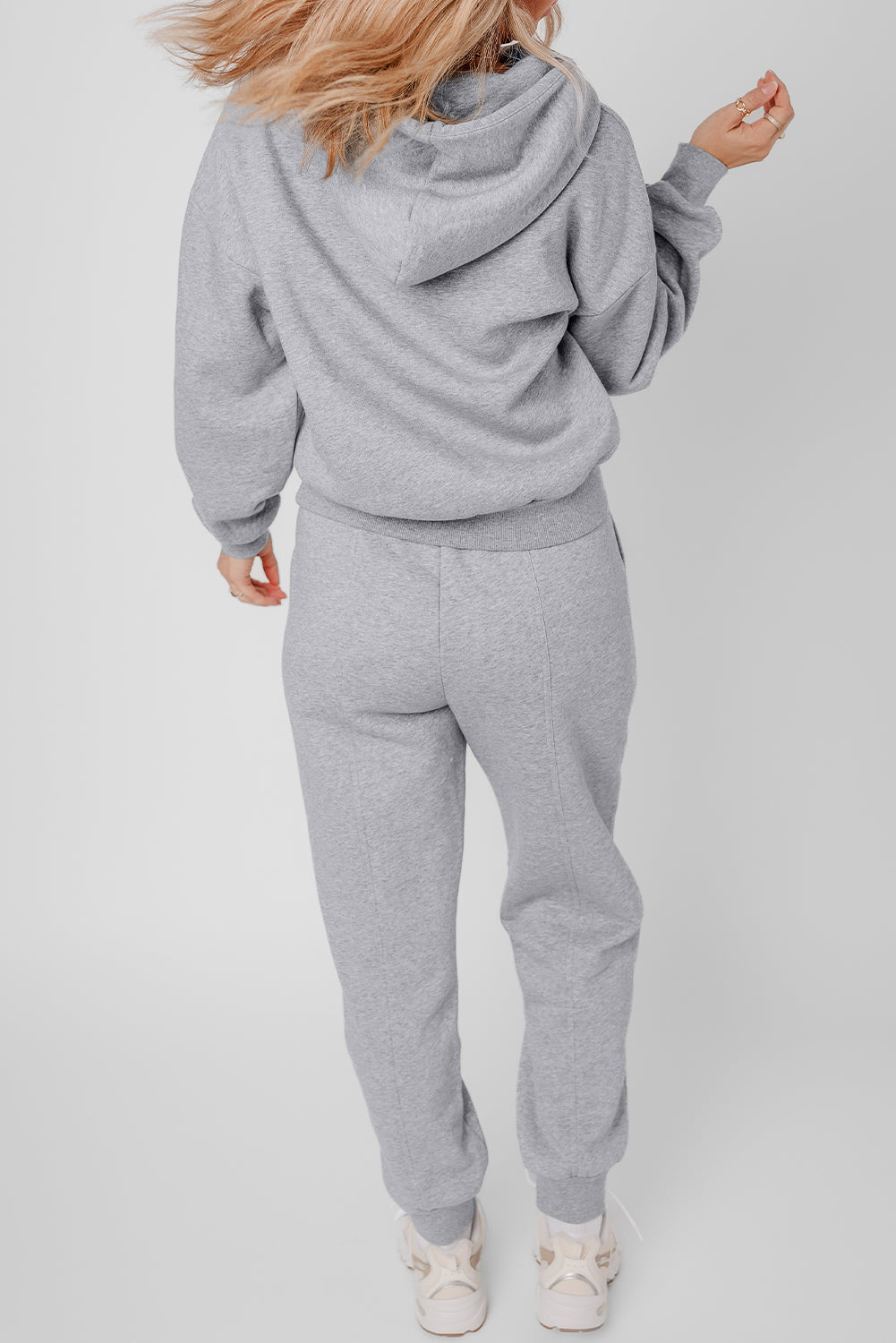 Gray Solid Exposed Seams Hoodie and Joggers Activewear Set PLUS AVAILIBLE SALE