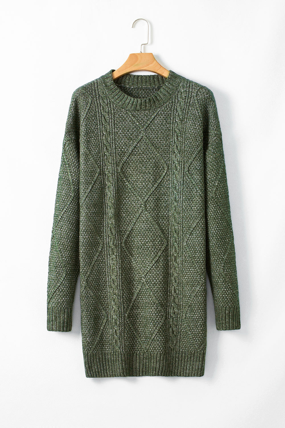 Mist Green Cable Knit Drop Shoulder Loose Fit Sweater Dress PLUS AVAILABLE SALE