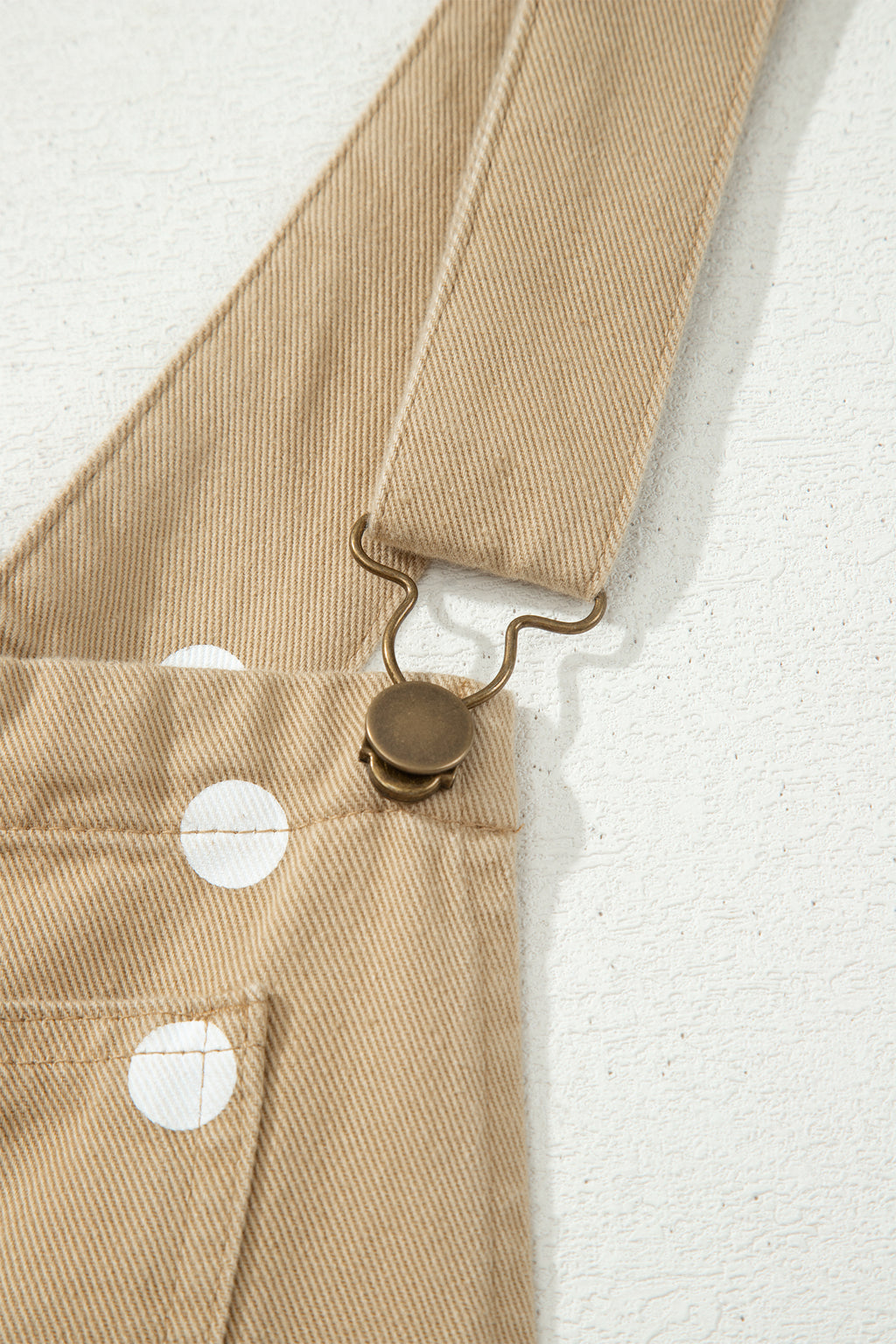 Light French Beige Polka Dot Print Bib Pocket Denim Barrel Overalls Jumpsuit SALE