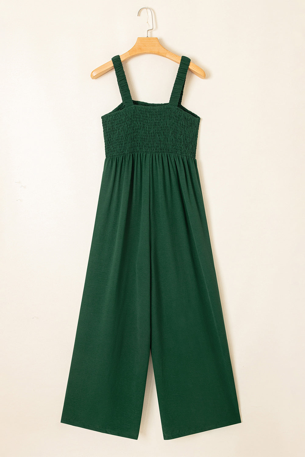 Green Smocked Sleeveless Wide Leg Jumpsuit with Pockets PLUS AVAILABLE