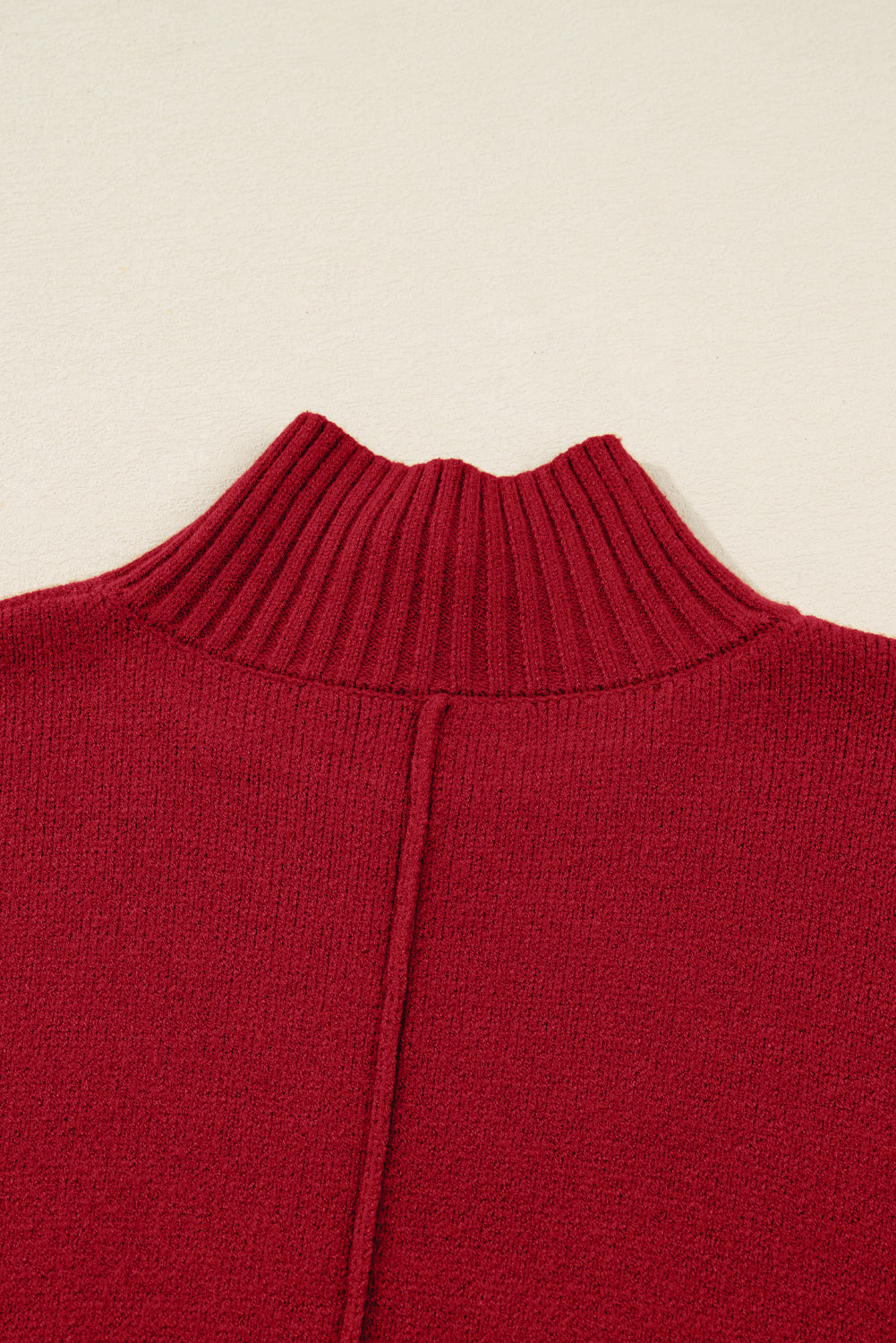Fiery Red Ribbed High Neck Front Pockets Center Seam Shift Sweater Dress SALE