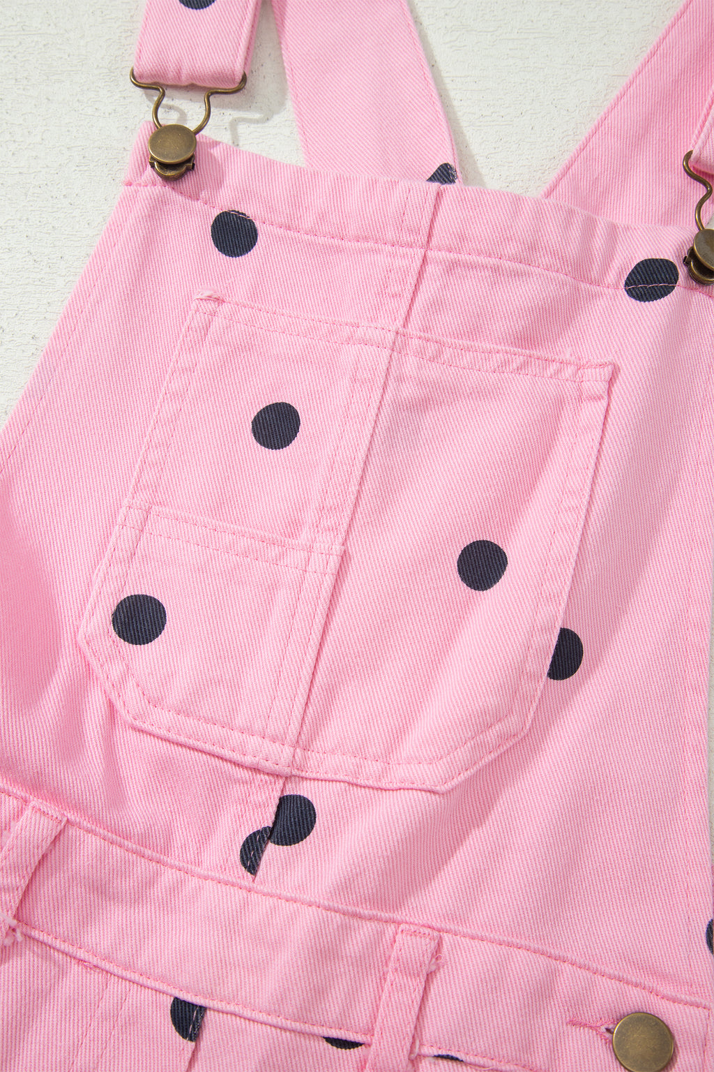 Light French Beige Polka Dot Print Bib Pocket Denim Barrel Overalls Jumpsuit SALE