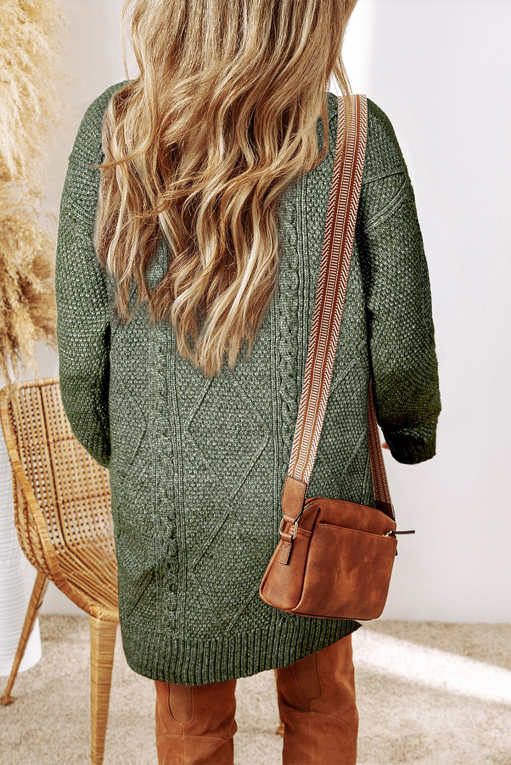 Mist Green Cable Knit Drop Shoulder Loose Fit Sweater Dress PLUS AVAILABLE SALE