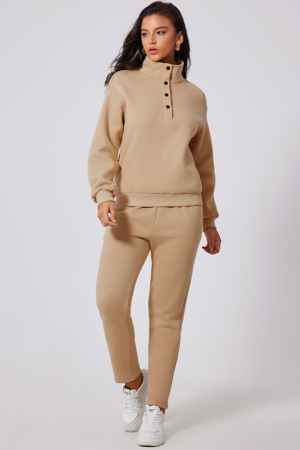 Parchment Solid Half Button Sweatshirt and High Waist Sweatpants Set PLUS AVAILIBLE SALE