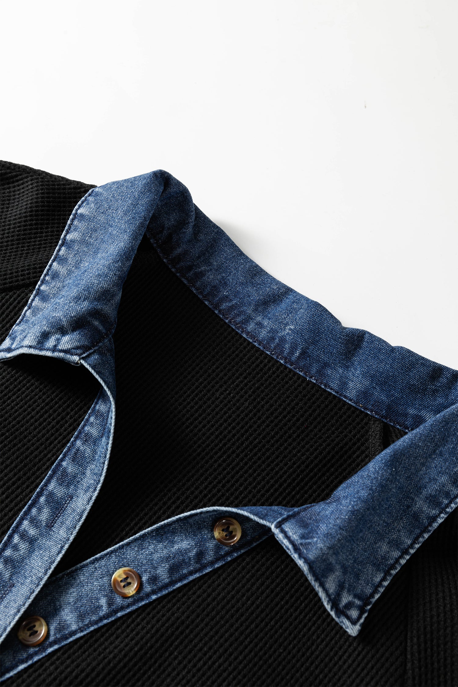 Black Colorblock Denim Collar Short Sleeve Plus Size Shift Dress SALE